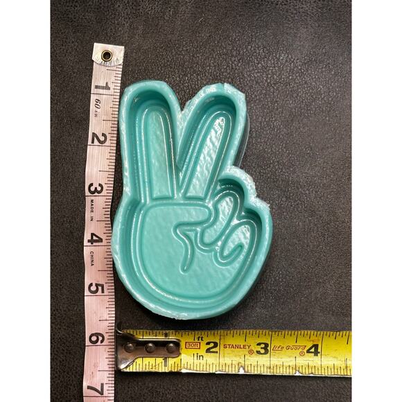 ✌️Peace Sign Silicone Freshie Mold – Teal Blue - Picture 2 of 5